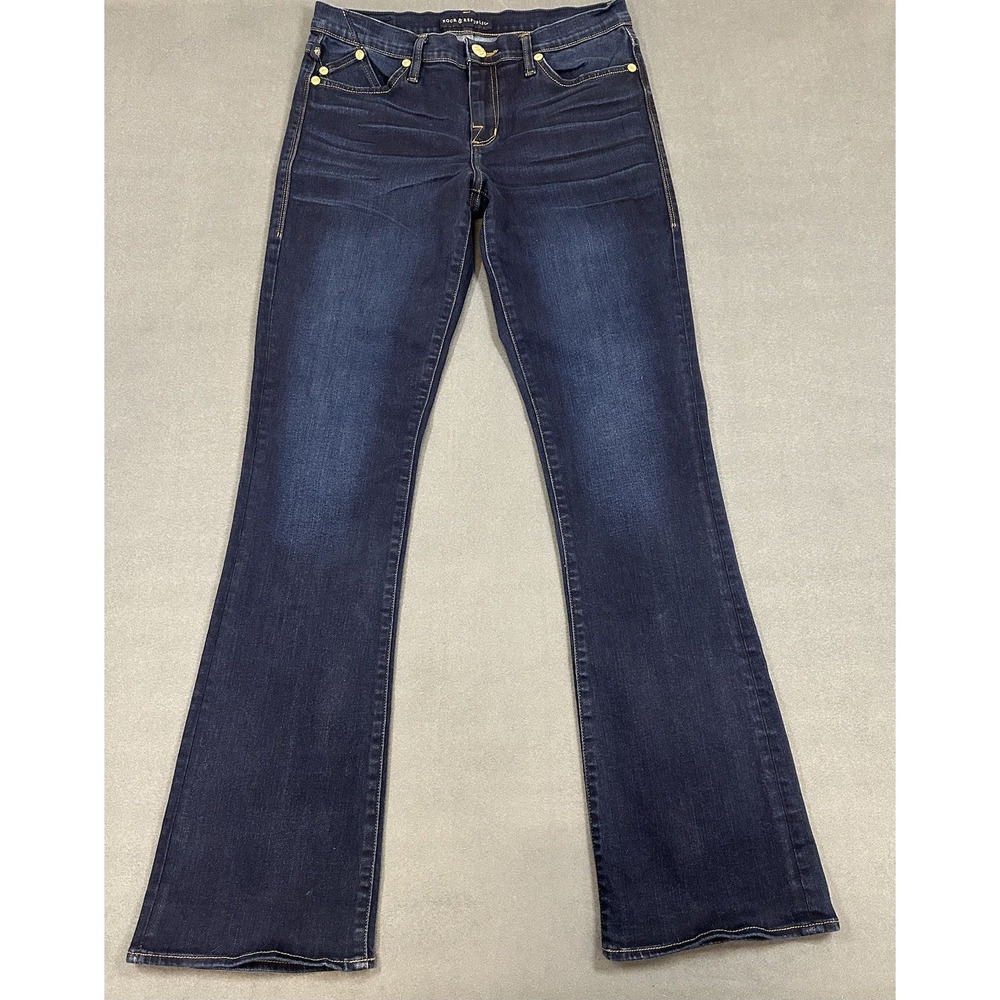 Rock & Republic Kasandra Jeans Womens Size 12 Long Bootcut Flare Dark Denim